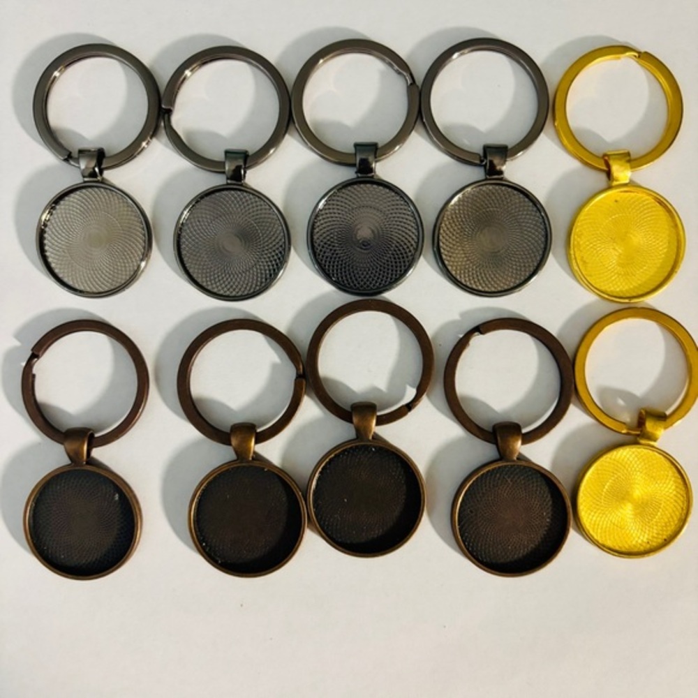 10 Various Keychain Blanks in Black, Silver, and Gold, NWT